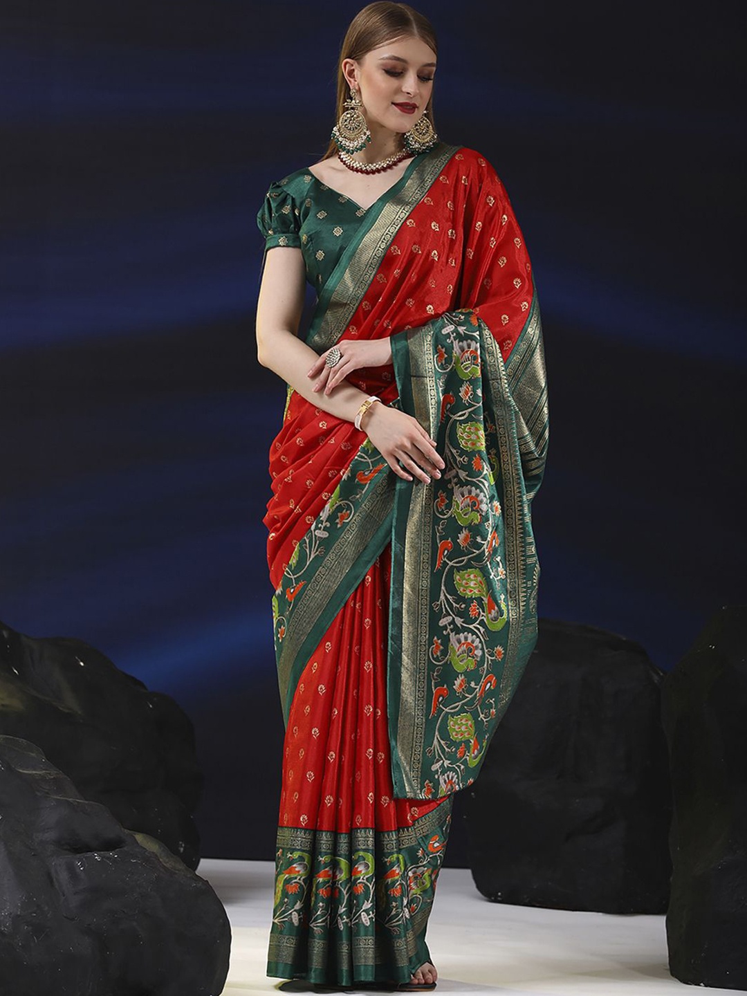 

Mitera Silk Blend Bagh Saree, Red