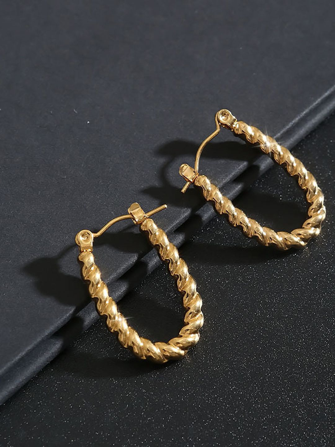 

VAGHBHATT Stainless Steel Gold Plated U-Shaped Hoop Earrings