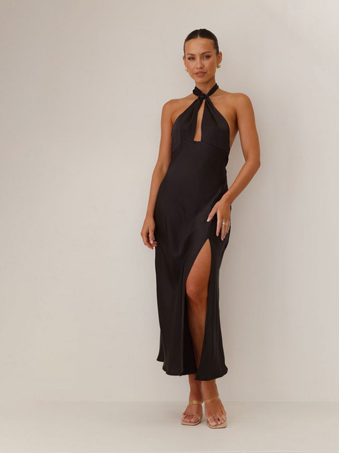 

JC Mode Halter Neck Maxi Dress, Black