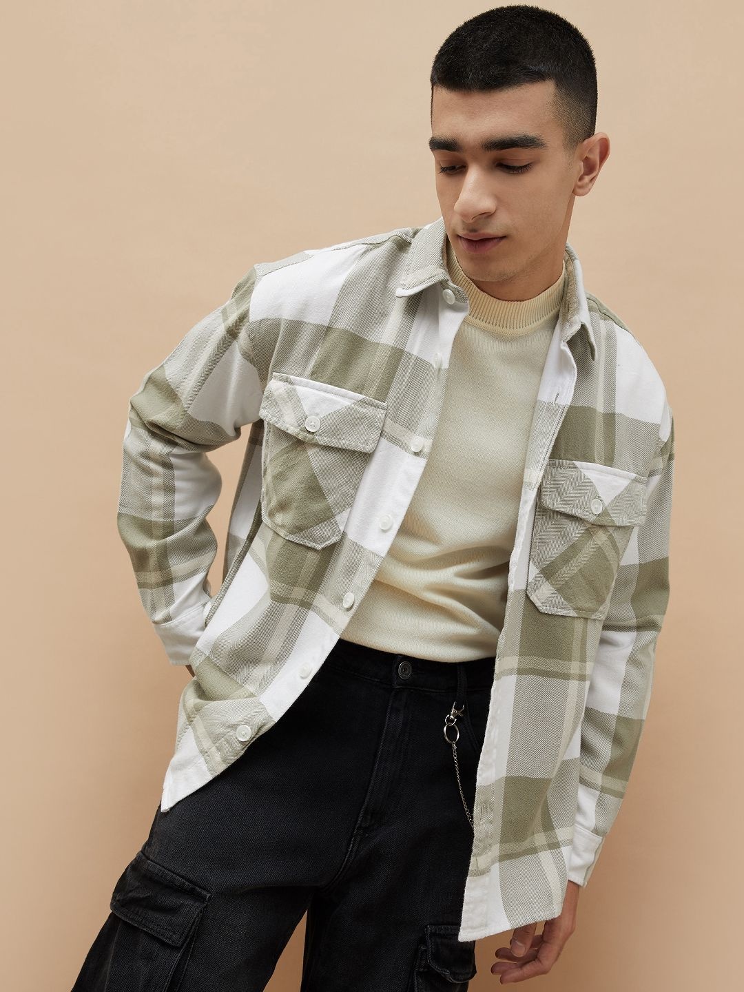 

Bossini Men Tartan Checks Opaque Checked Casual Shirt, White