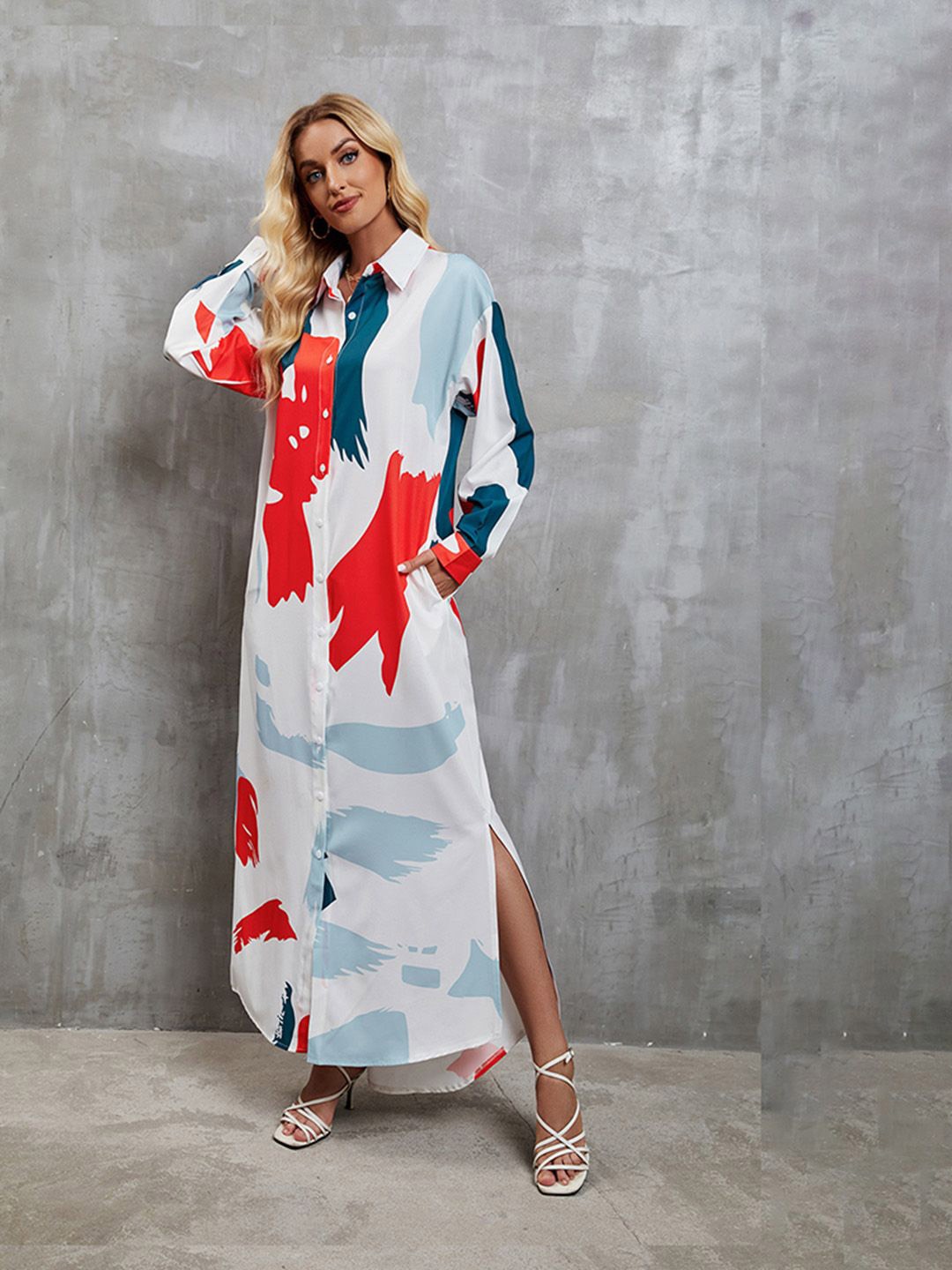 

JC Mode Print Shirt Dress, Red