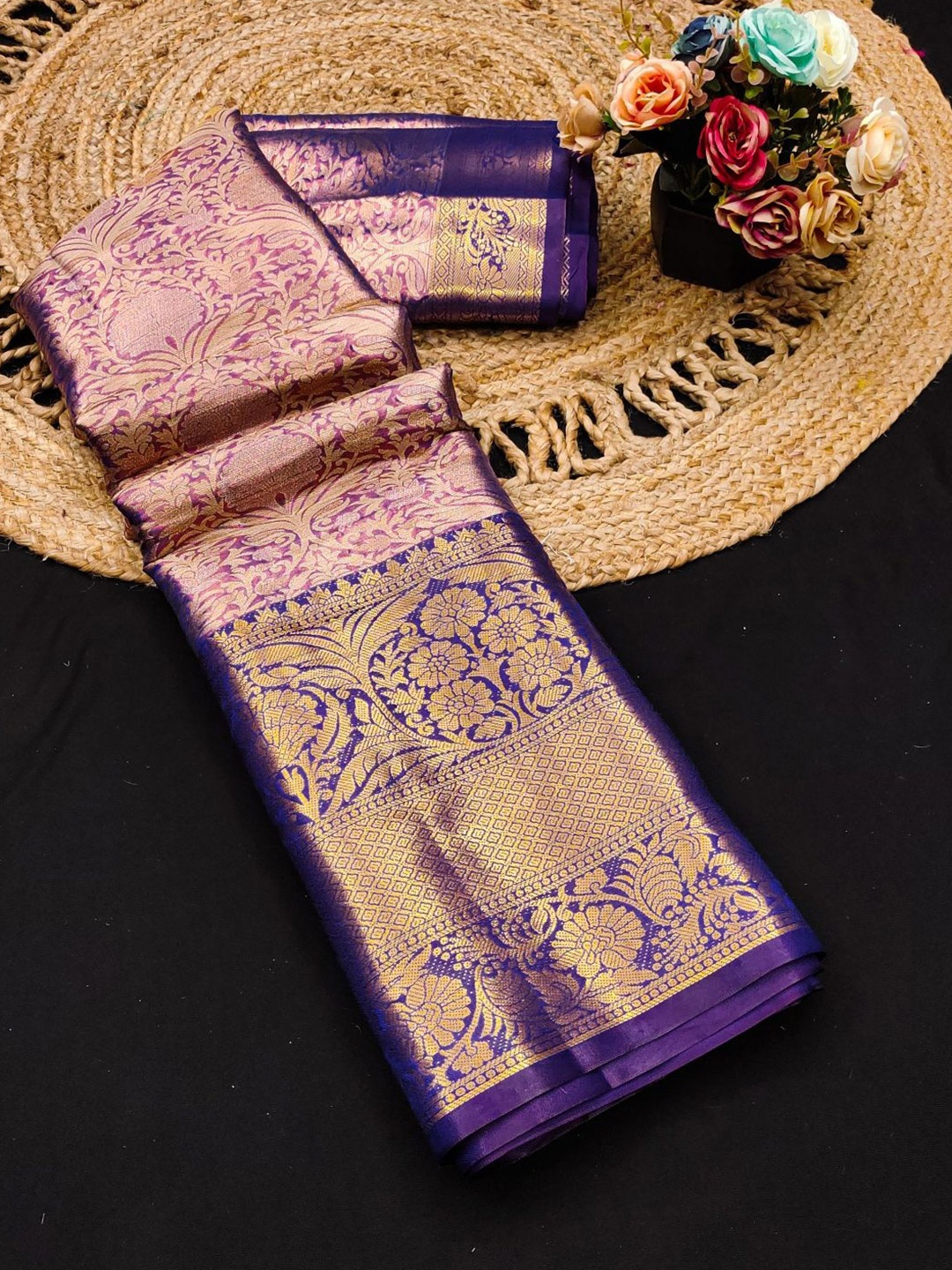 

SILKWEAR Woven Design Zari Pure Silk Kanjeevaram Saree, Blue