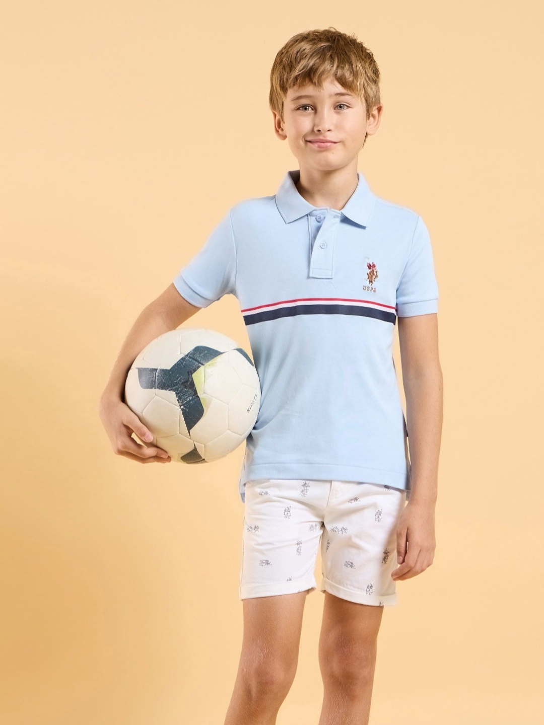 

U.S. Polo Assn. Kids Boys Striped Polo Collar Applique T-shirt, Blue
