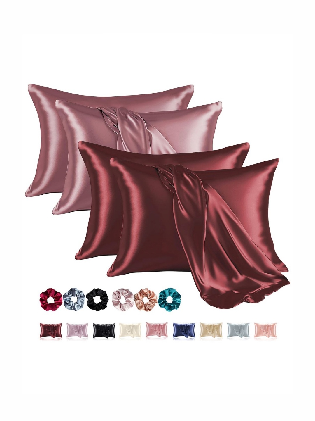 

Aura Red & Mauve 4 Pieces Solid Pure Silk Rectangle Pillow Covers