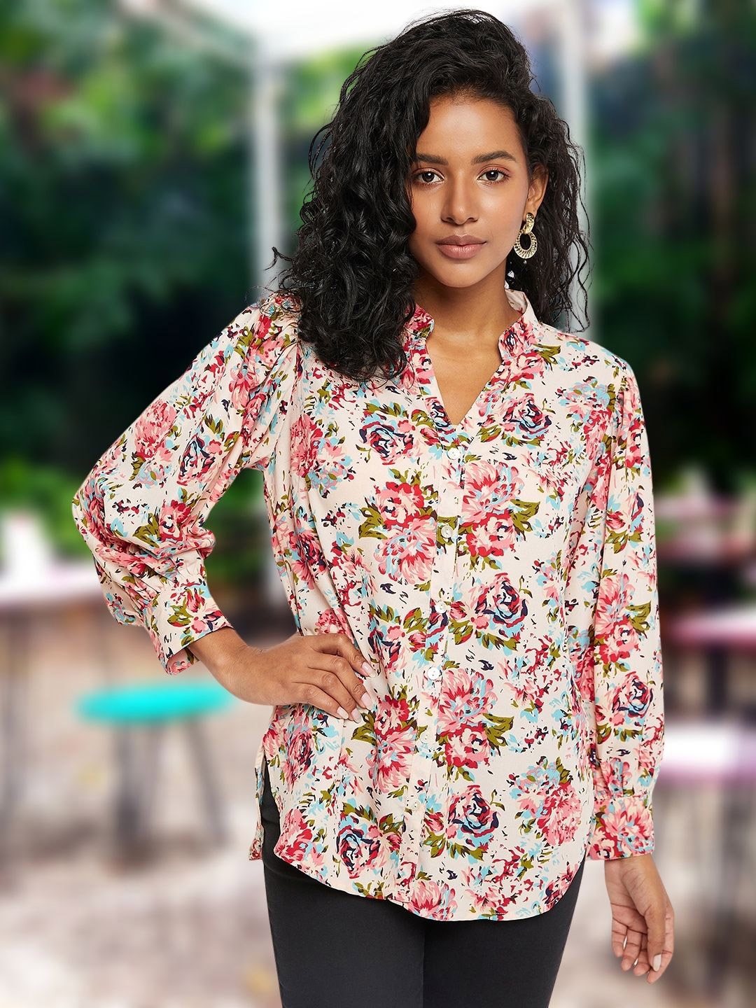 

DressBerry Women Classic Floral Opaque Printed Casual Shirt, Beige