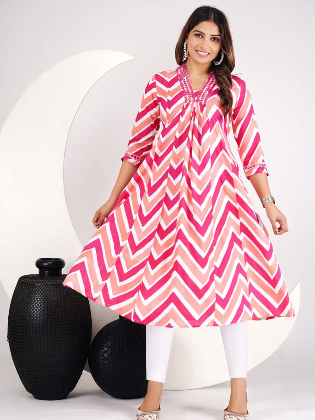 

L.H HANDICRAFTS Print A-Line Midi Dress, Pink