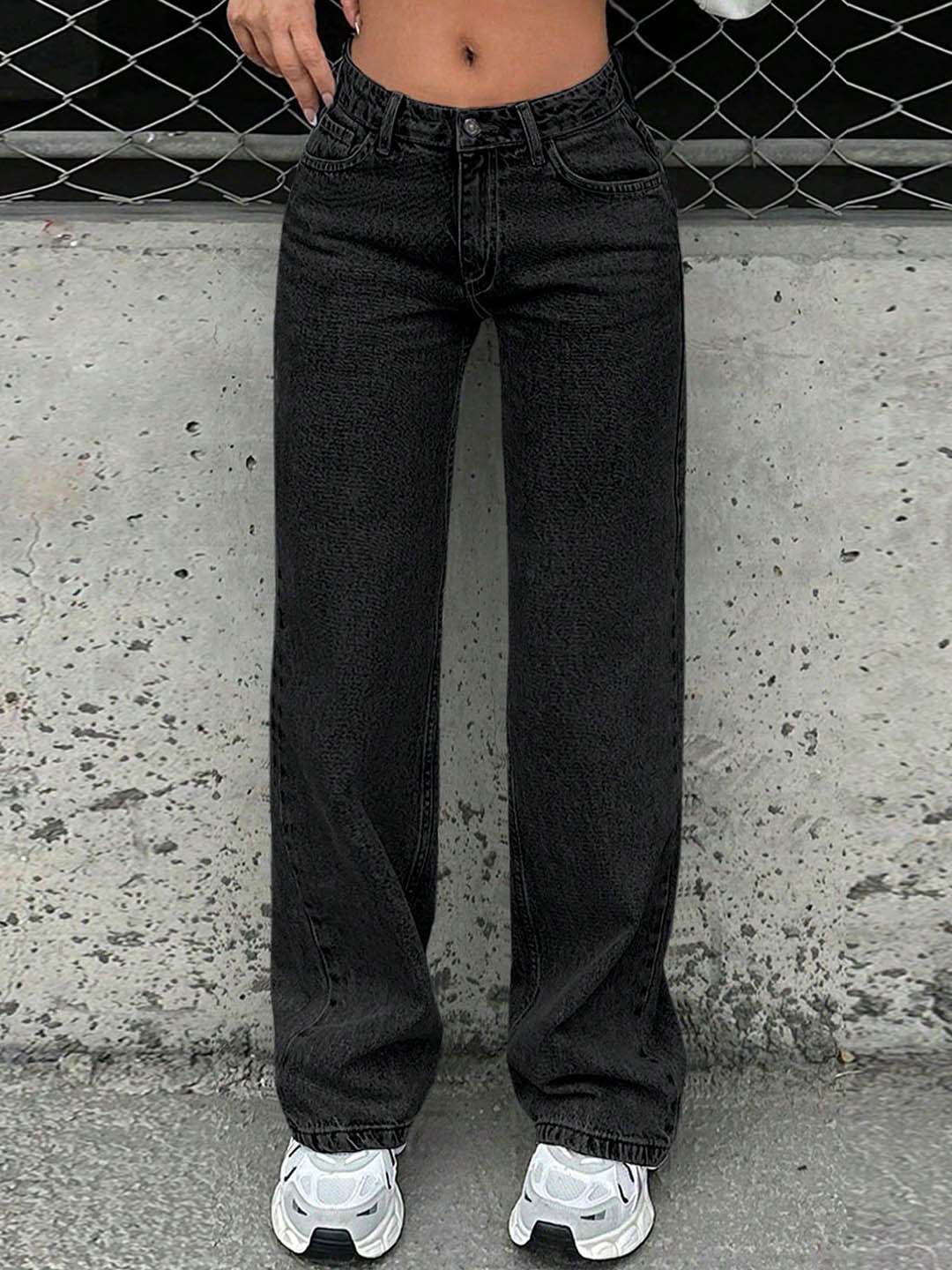 

DressBerry Women Comfort Straight Fit High-Rise Light Fade Acid Wash Stretchable Jeans, Black