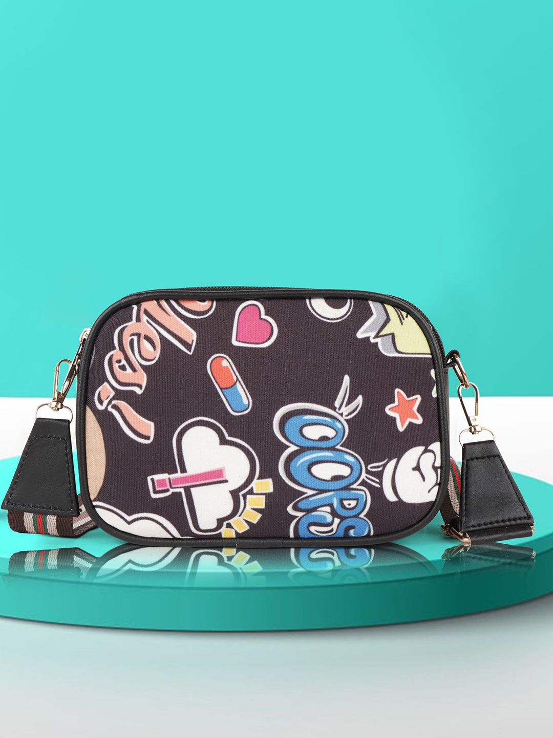 

ROMOFY Sling Bag with Cut Work, Black