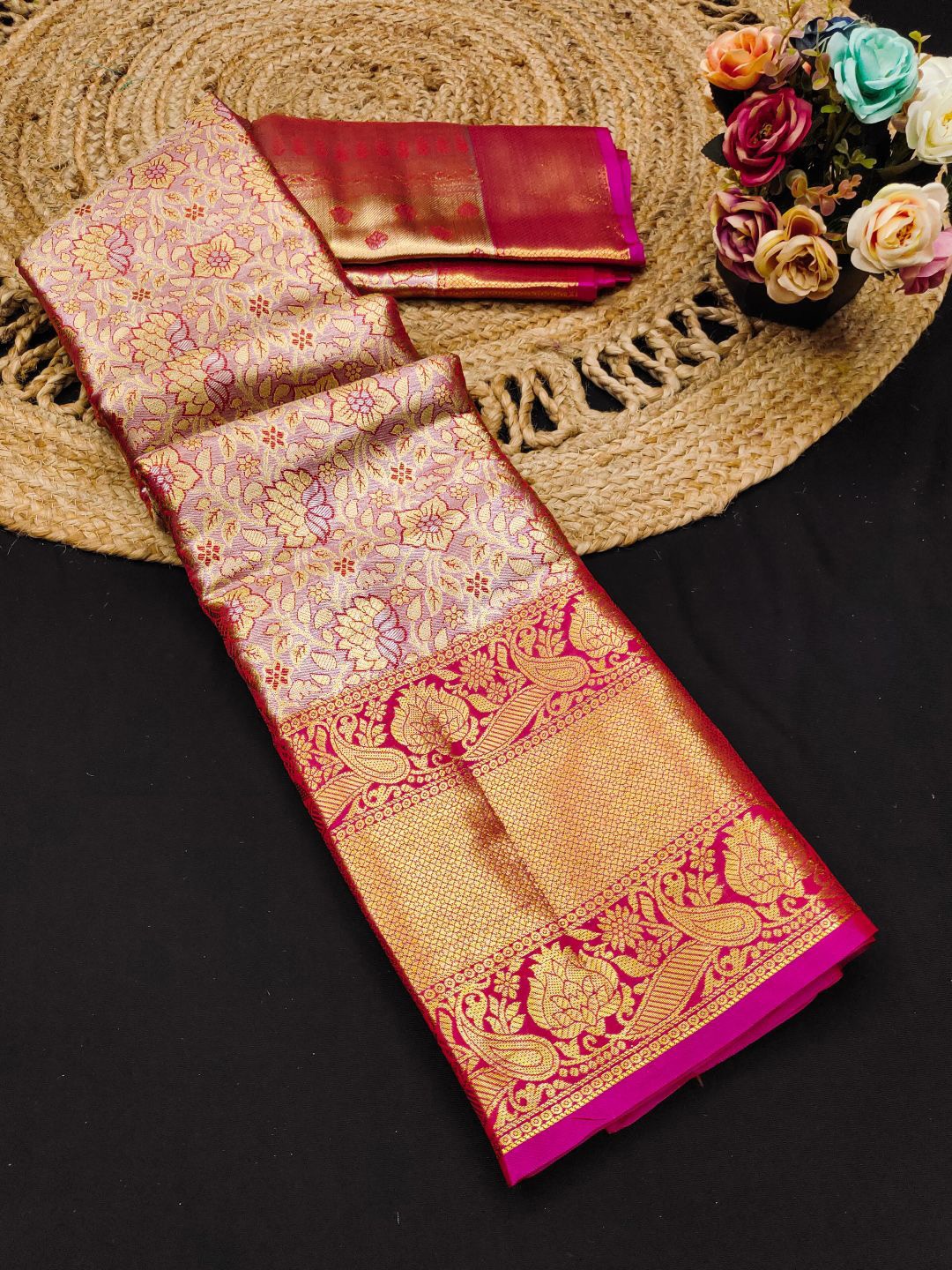 

yourwish Woven Design Zari Pure Silk Kanjeevaram Saree, Orange