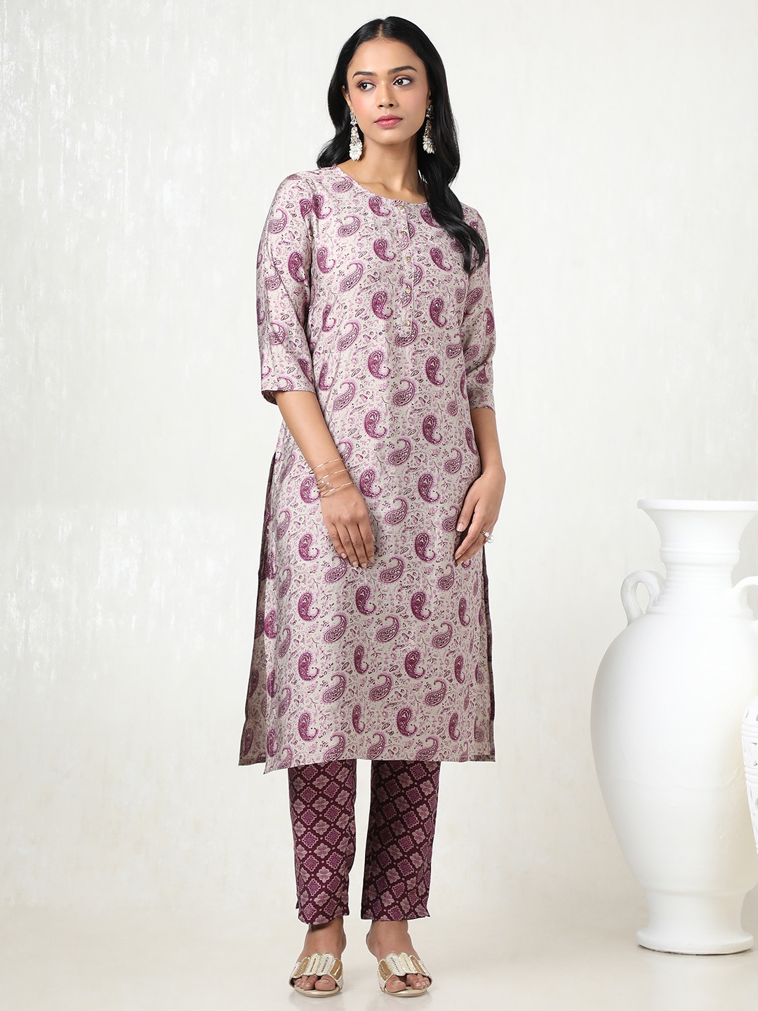 

Soch Women Floral Printed Regular Mirror Work Kurta with Trousers, Grey
