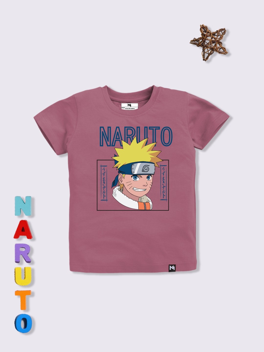 

YK X Minute Mirth Naruto Printed Pure Cotton T-shirt, Mauve