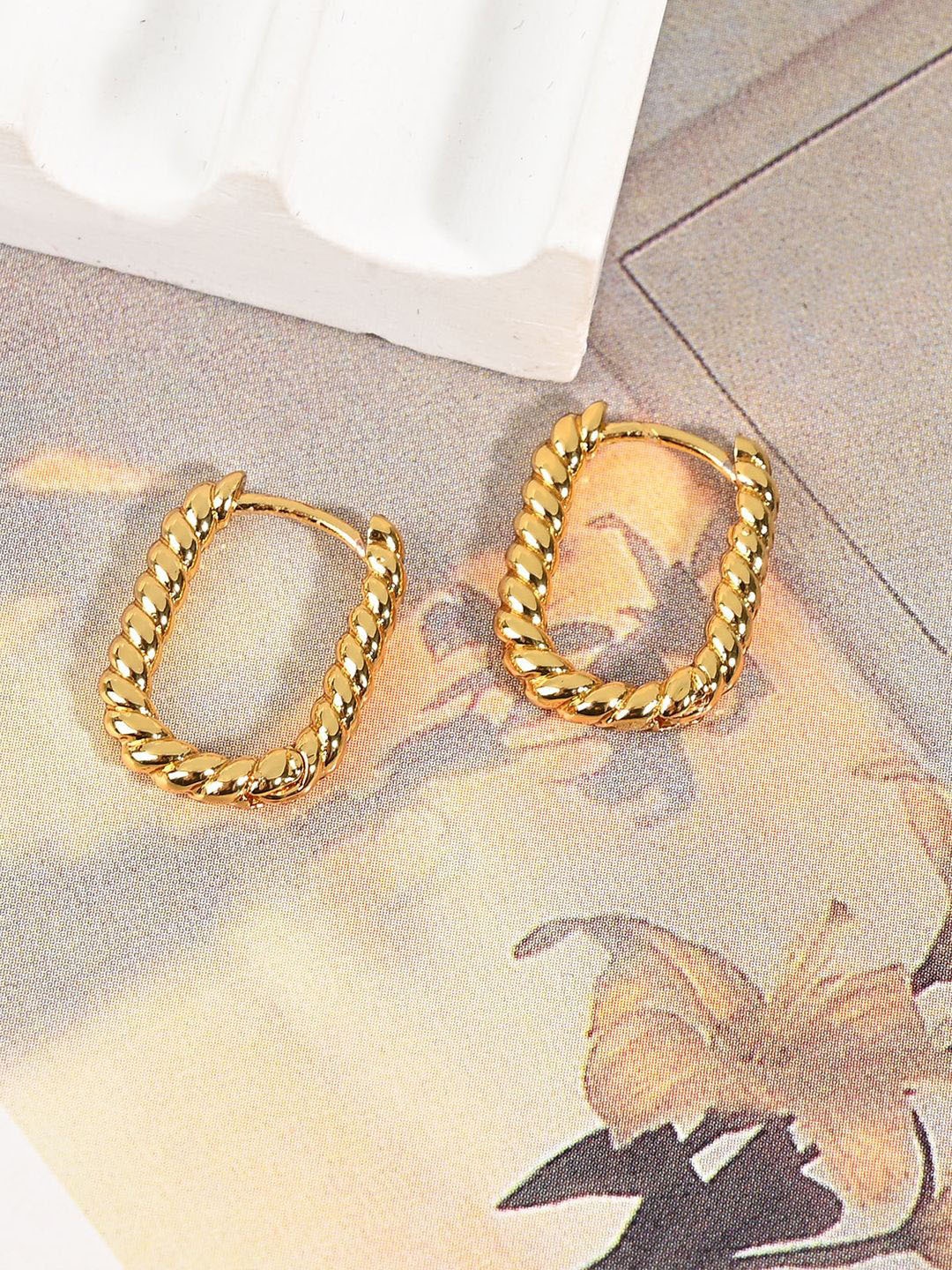 

VAGHBHATT Stainless Steel Gold Plated Square Shaped Hoop Earrings