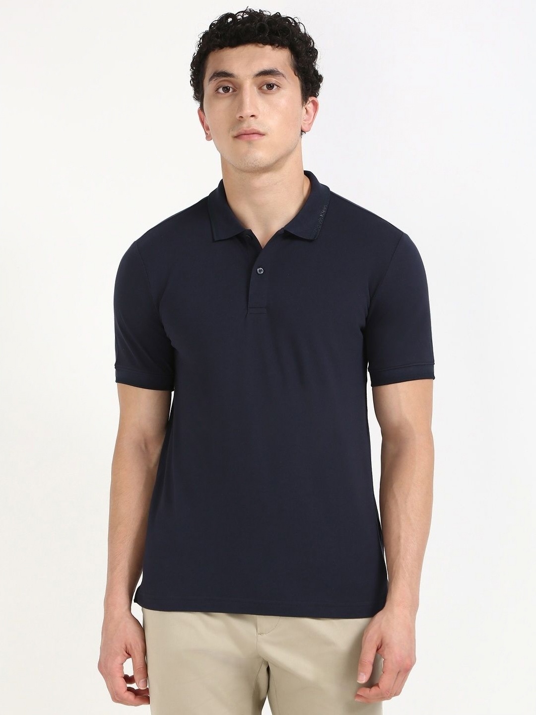 

Calvin Klein Jeans Men Polo Collar Organic Cotton Slim Fit T-shirt, Navy blue