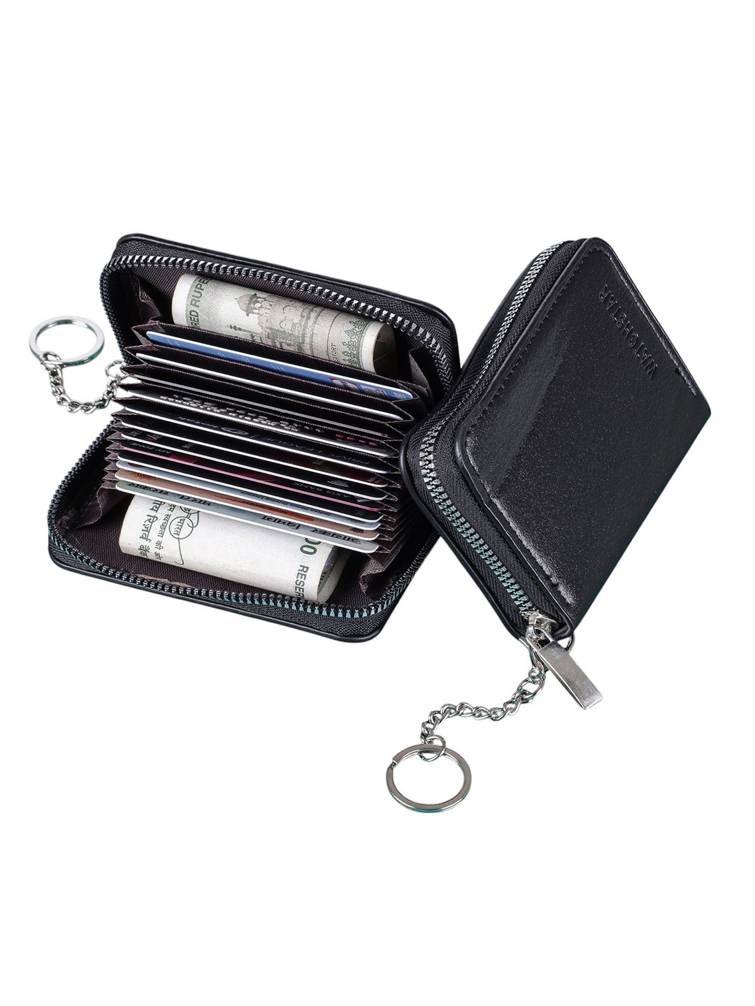

WATCHSTAR Men Zip Detail Leather Card Holder, Black