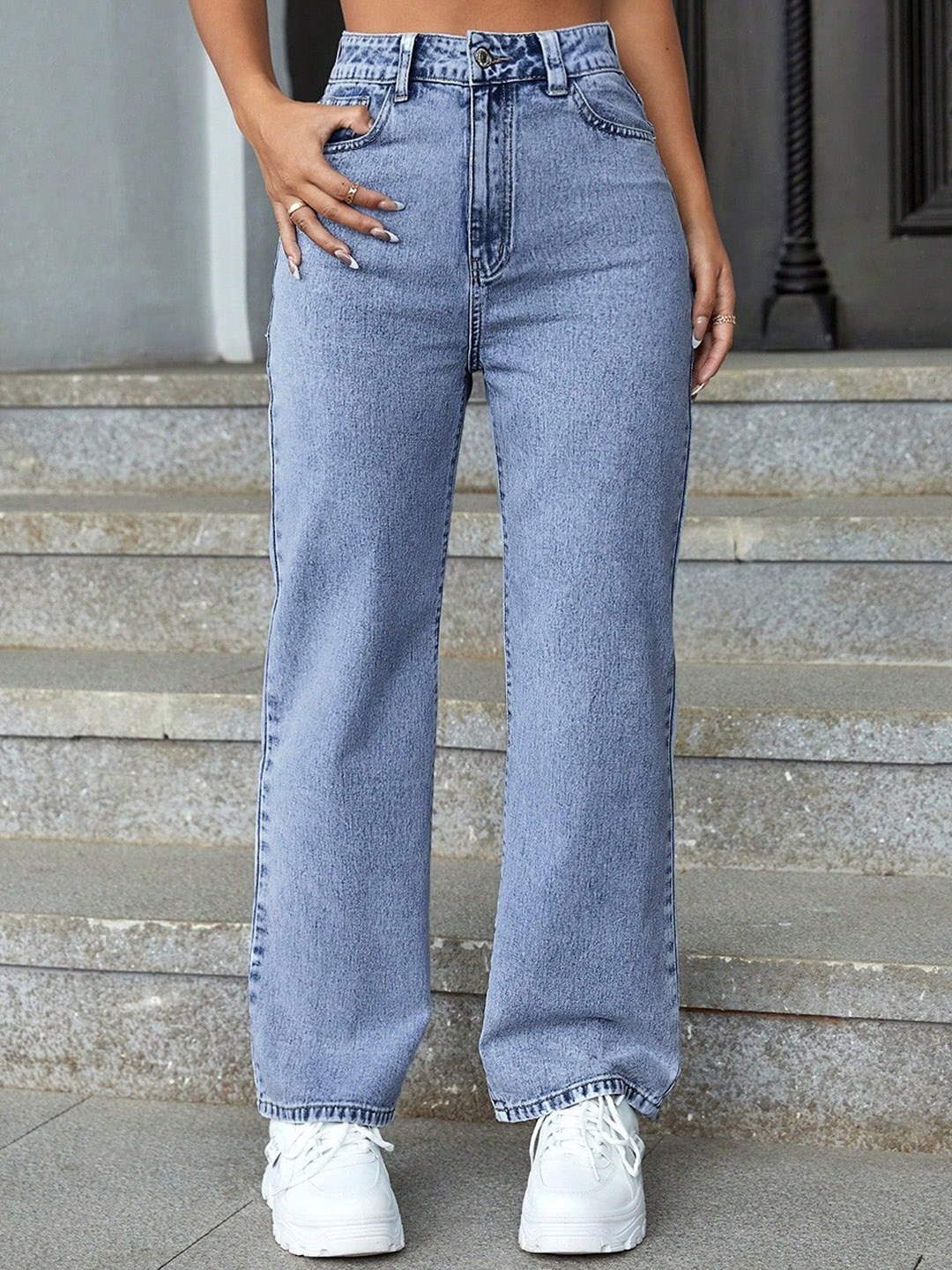 

DressBerry Women Comfort Straight Fit High-Rise Light Fade Acid Wash Stretchable Jeans, Blue