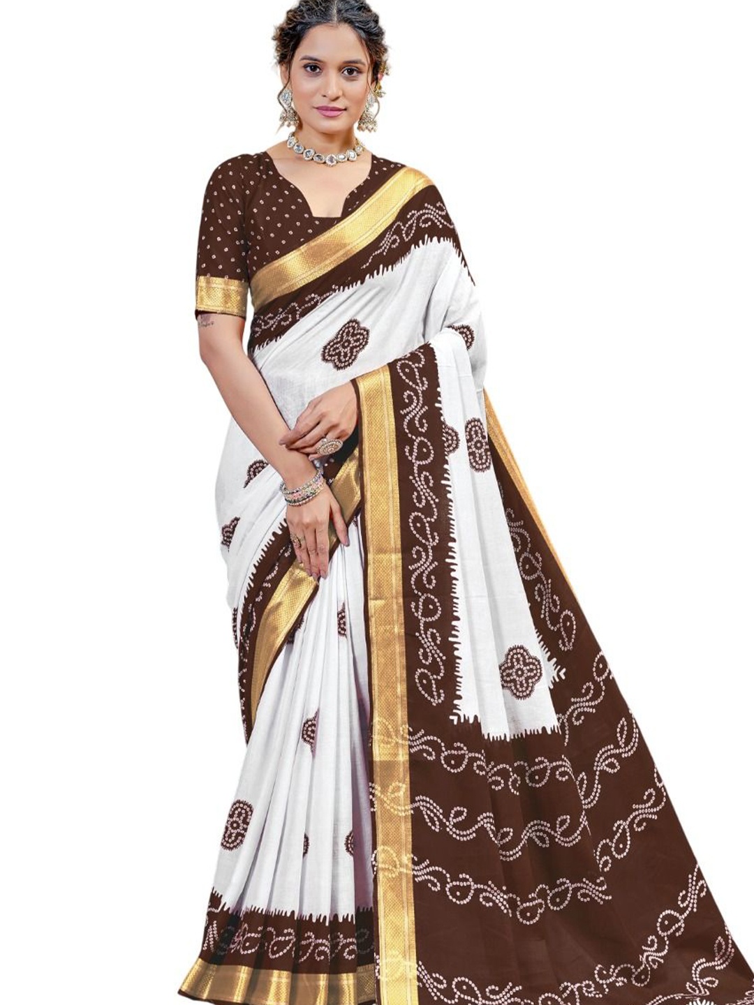 

HMP Fashion Bandhani Bandhani Saree, Brown