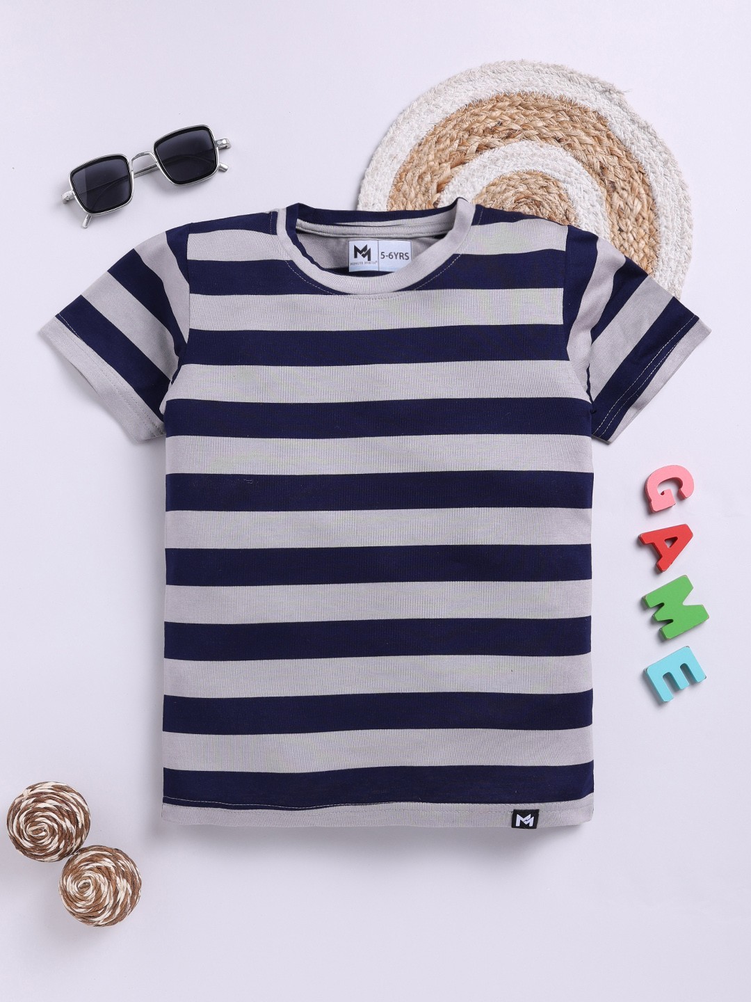 

YK X Minute Mirth Boys Striped T-shirt, Navy blue