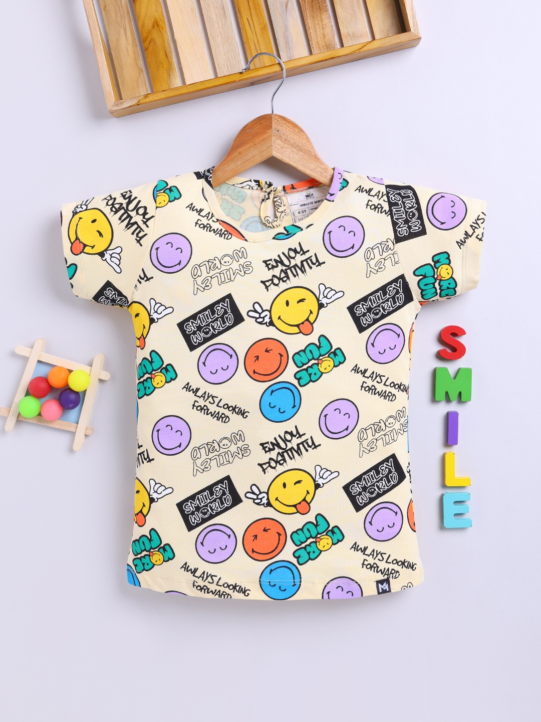 

YK X Minute Mirth Girls Pure Cotton Graphic Printed Top, Beige