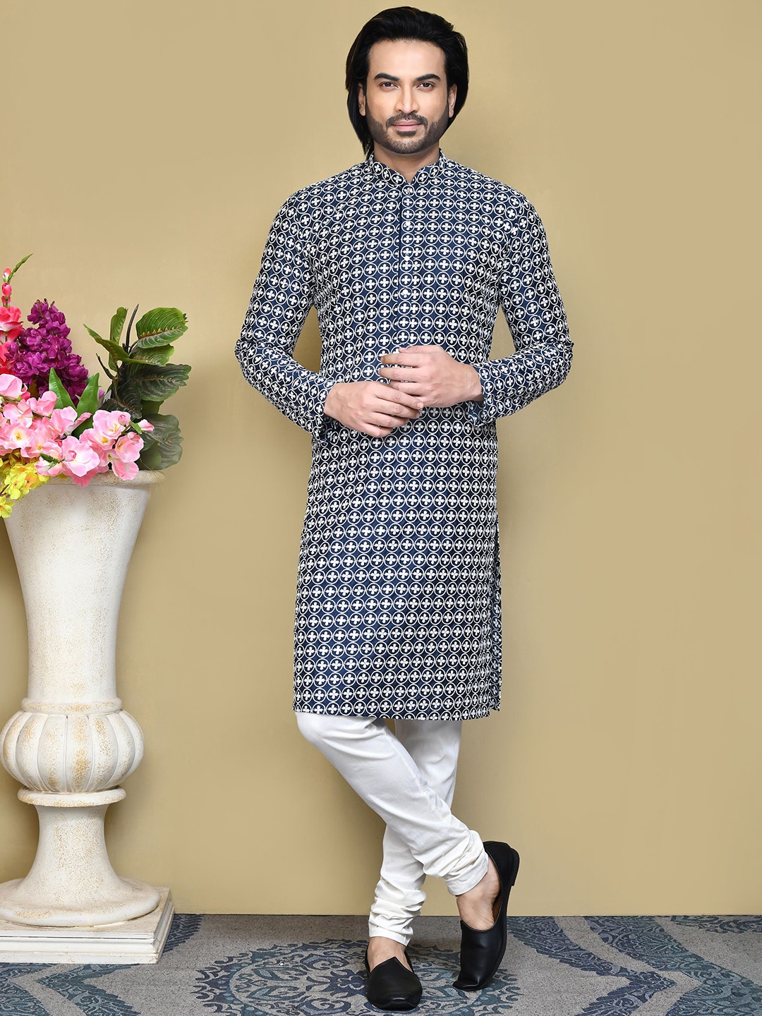 

RANAK Men Regular Pure Cotton Kurta with Pyjamas, Blue