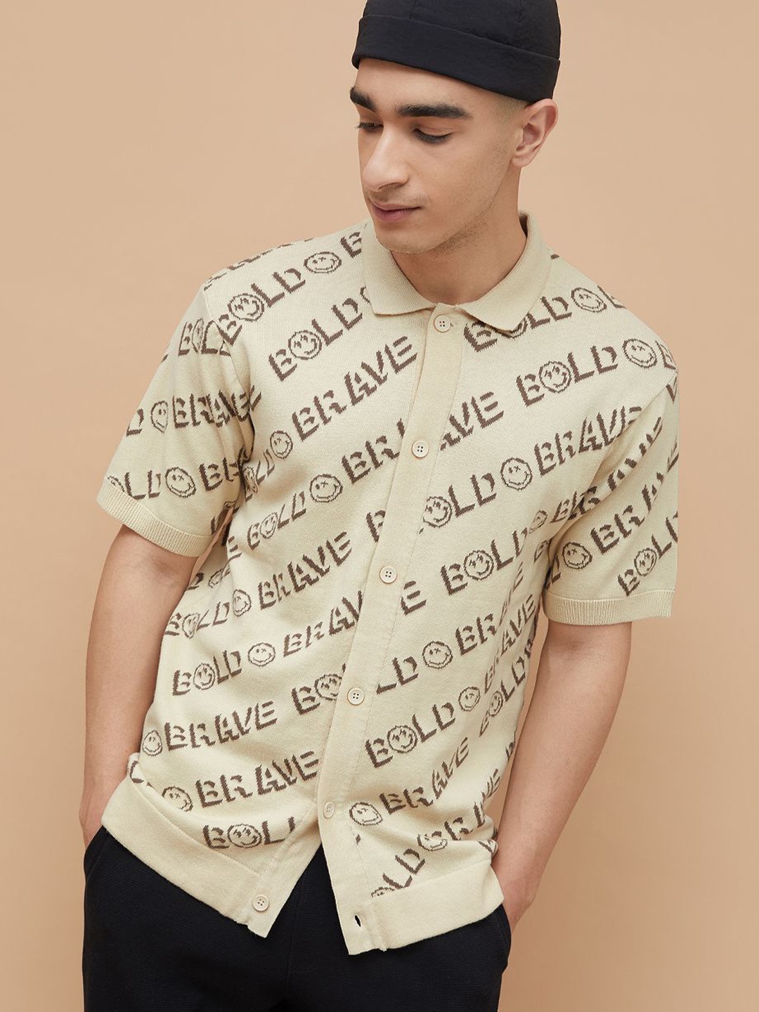 

SmileyWorld Men Opaque Printed Casual Shirt, Beige