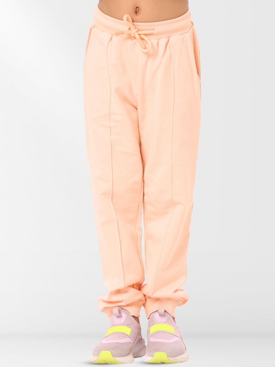 

Nuego Kids Girls Solid Pure Cotton Mid Rise Joggers, Peach