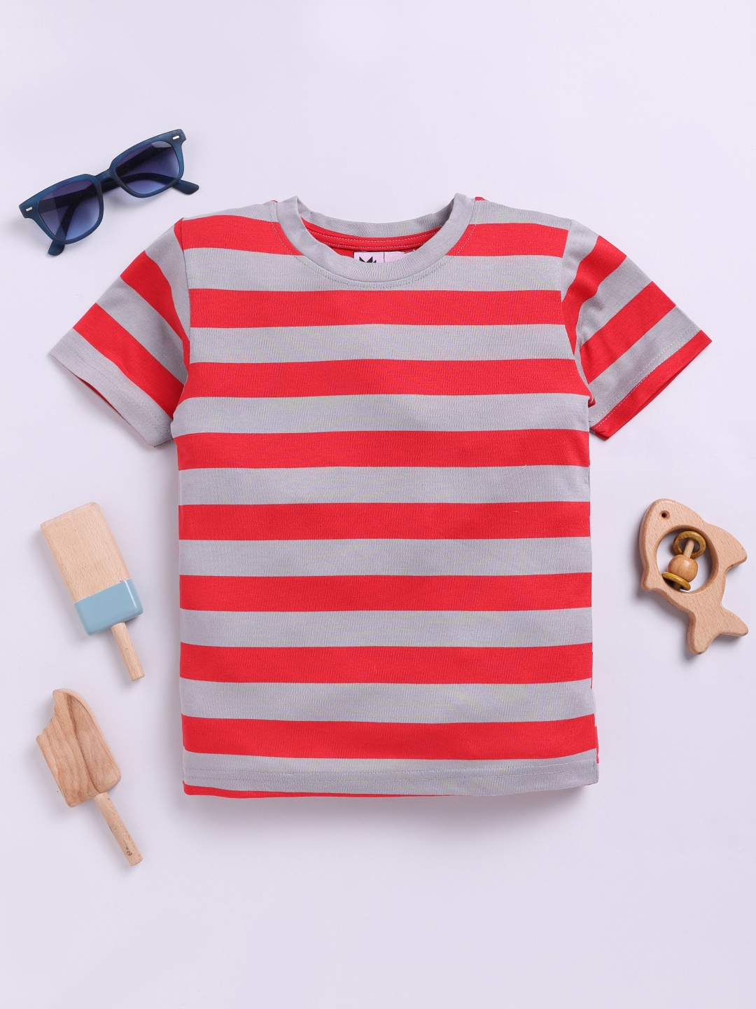 

YK X Minute Mirth Boys Striped T-shirt, Red