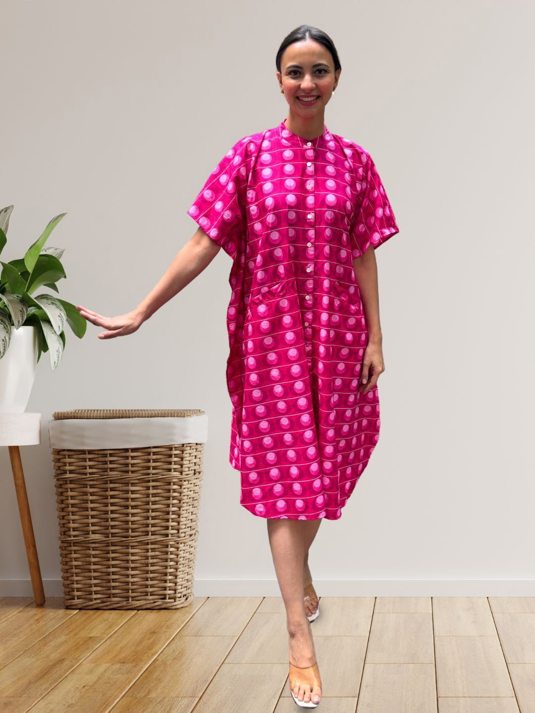 

Safeera Print Kaftan Midi Dress, Pink