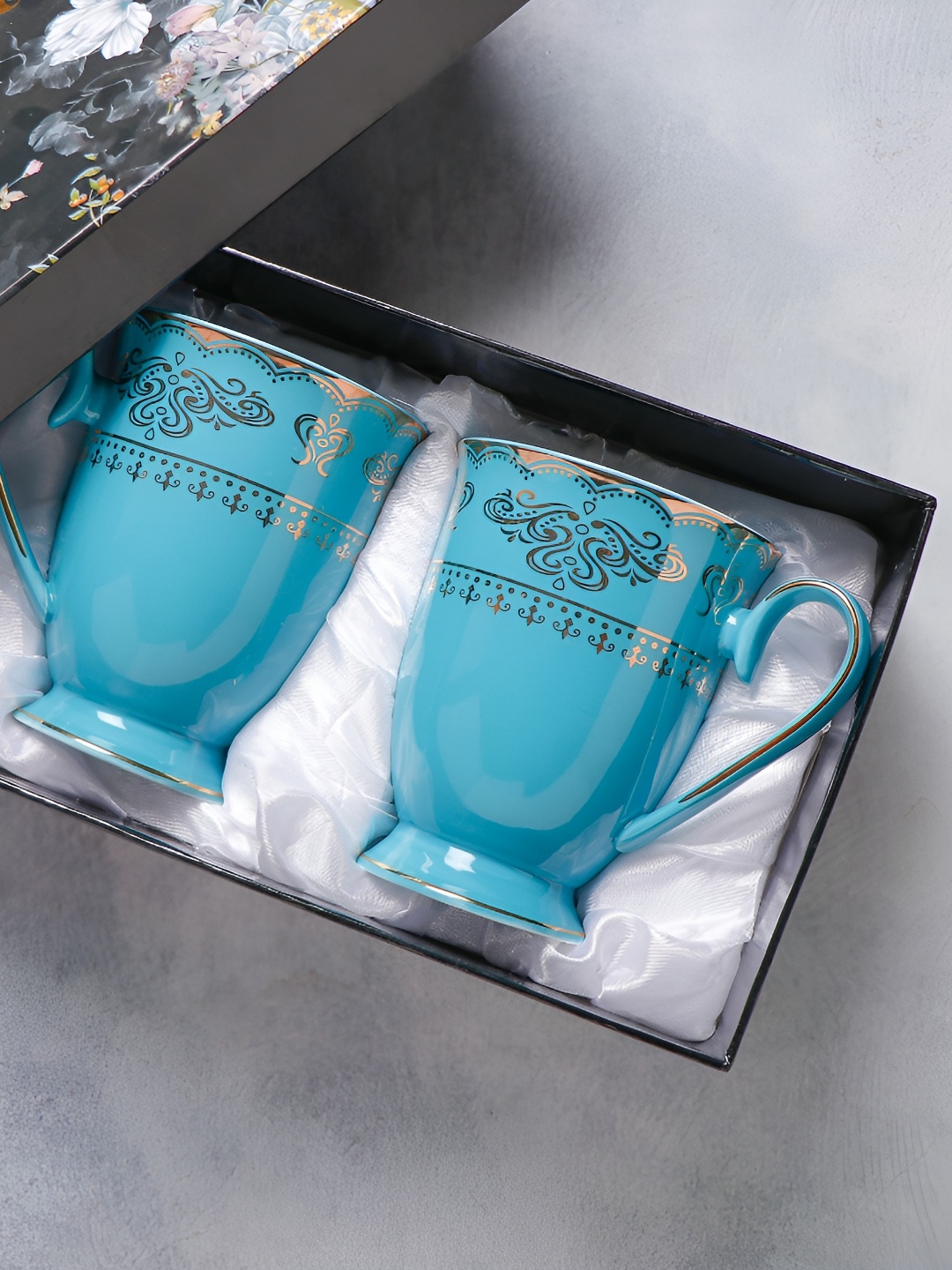 

Archies Blue & Gold-Toned 2 Pieces Printed Ceramic Glossy Easy to Clean Mugs 350 ml Each