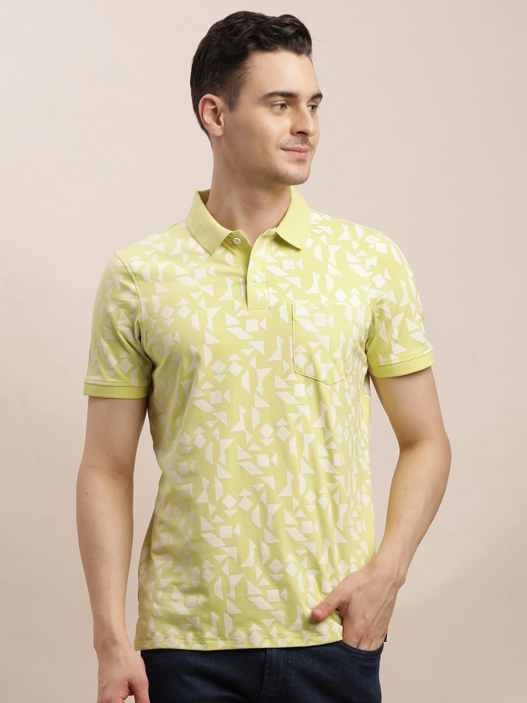 

Turtle Men Printed Polo Collar Pockets Slim Fit T-shirt, Yellow