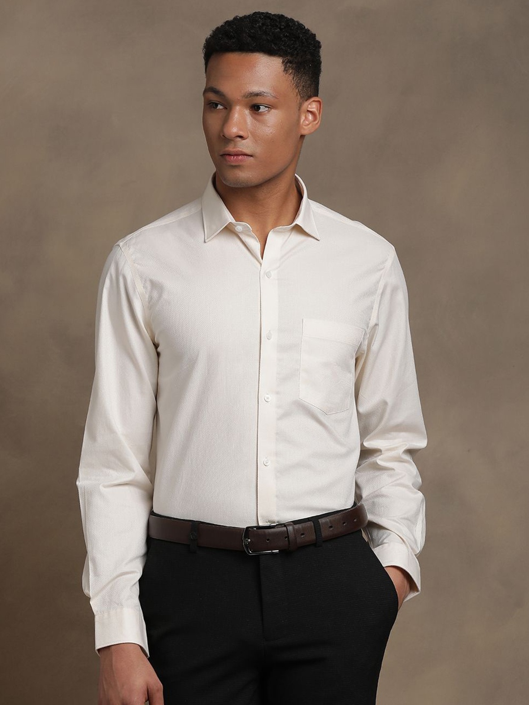 

Turtle Men Standard Slim Fit Opaque Formal Shirt, Cream