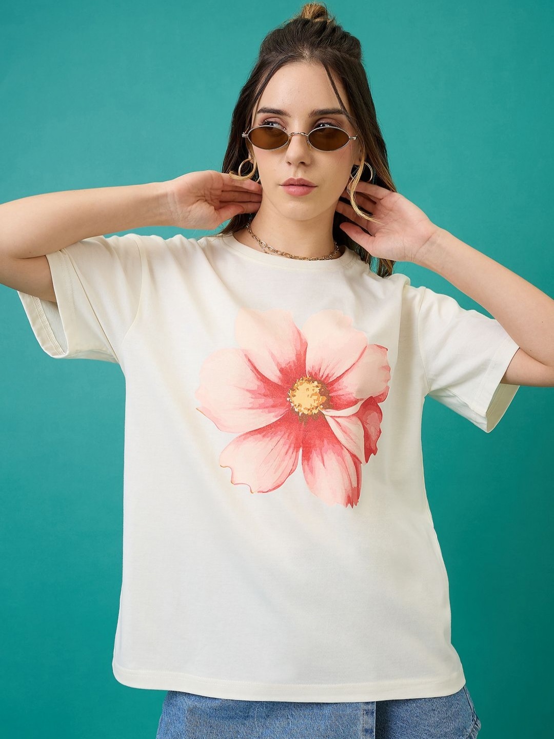 

Mast & Harbour Women Printed T-shirt, Off white