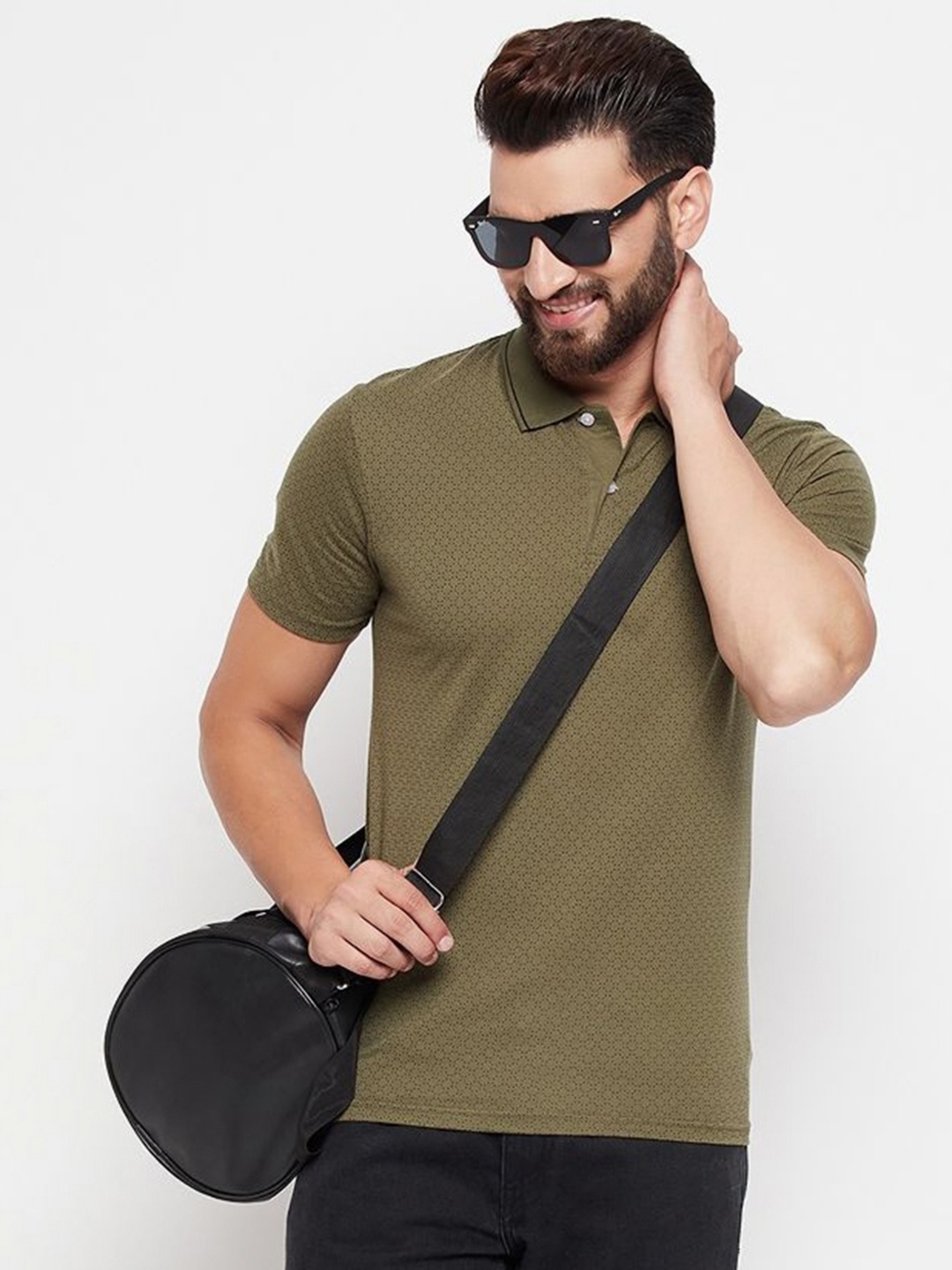 

XYRIS Men Printed Polo Collar T-shirt, Olive
