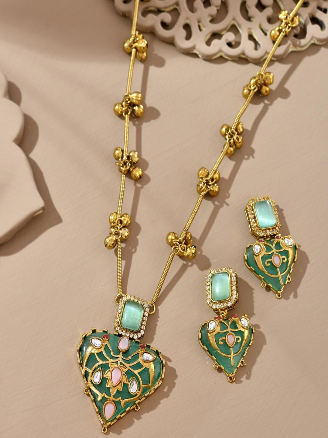 

STYYO Gold-Plated Artificial Stone Studded JewellerySet, Turquoise blue