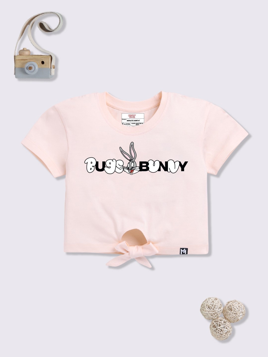 

YK X Minute Mirth Girls Bugs Bunny Printed Cotton Crop Top, Peach