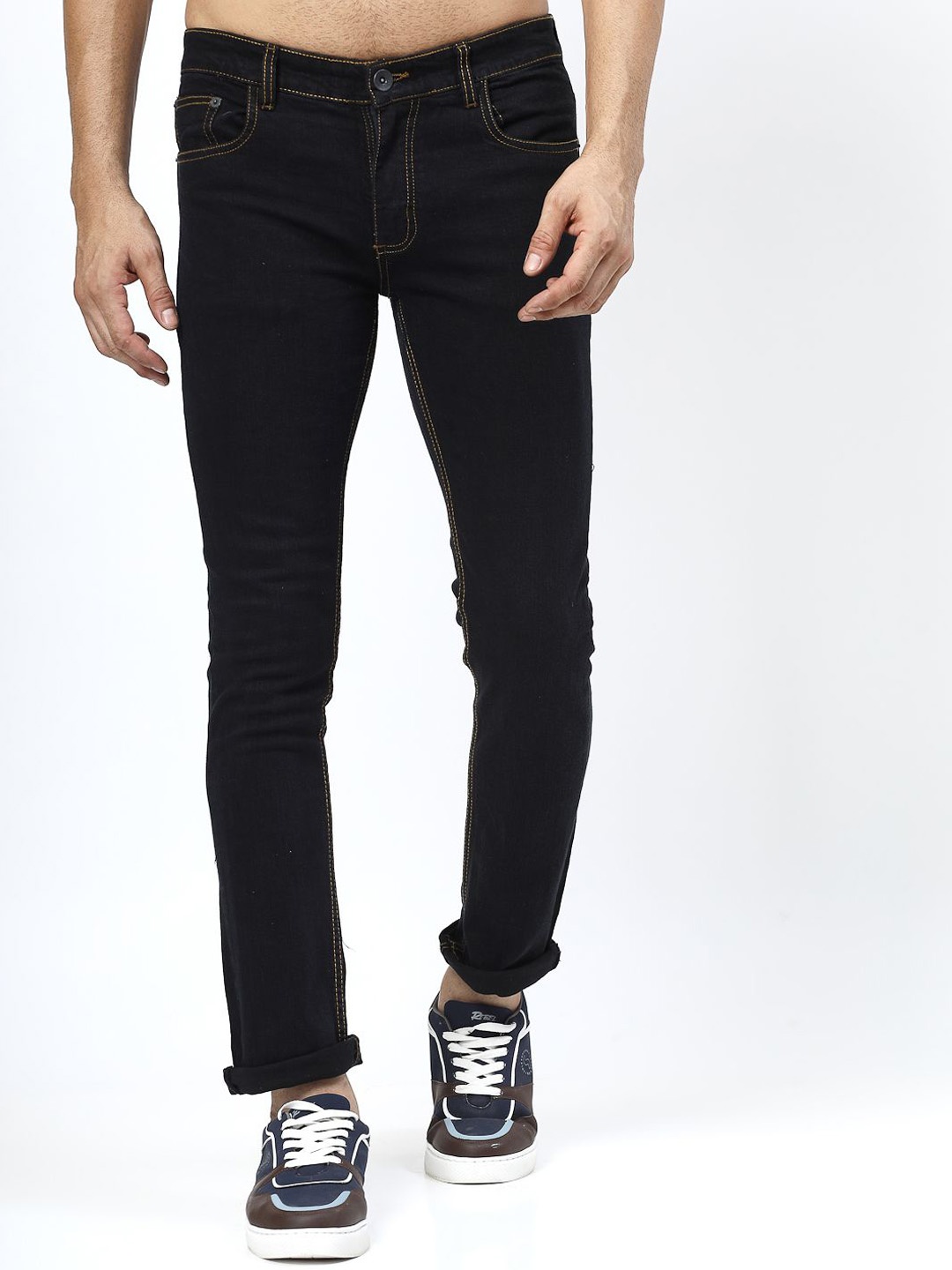 

COSMIC Men Slim Fit Slash Knee Jeans, Black