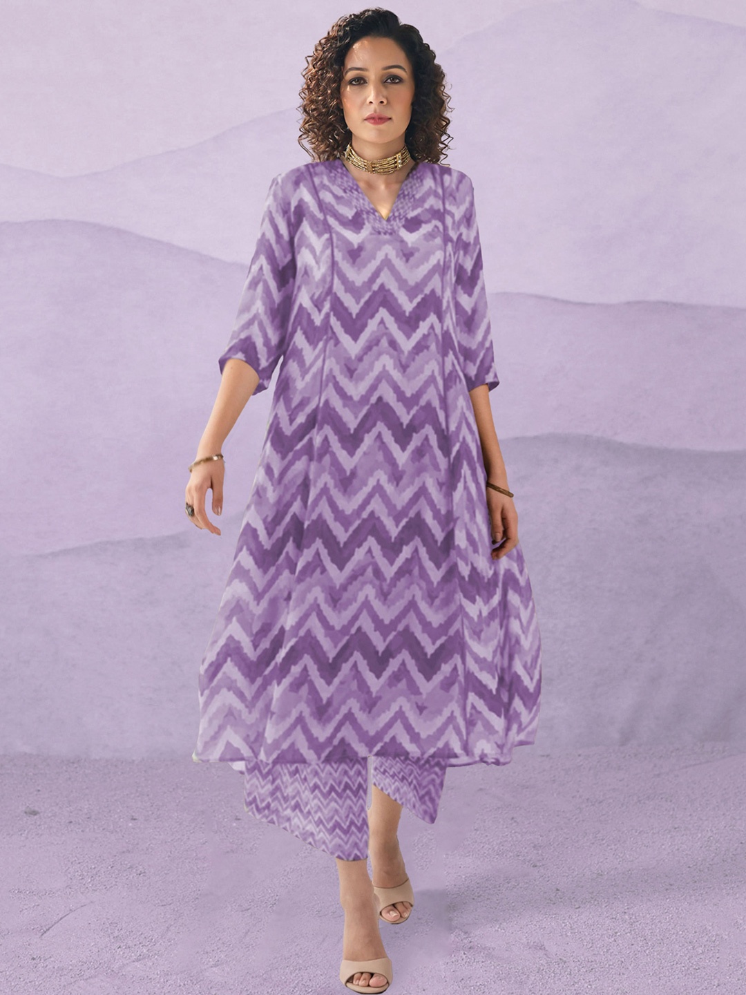 

BAESD Women Printed Regular Kurta with Palazzos, Purple