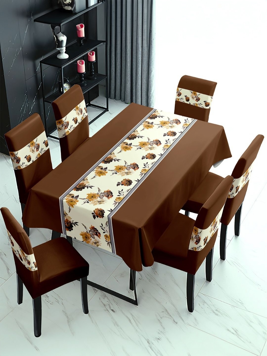 

Cortina Brown & White 7 Pieces Floral Printed Table & Chair Covers