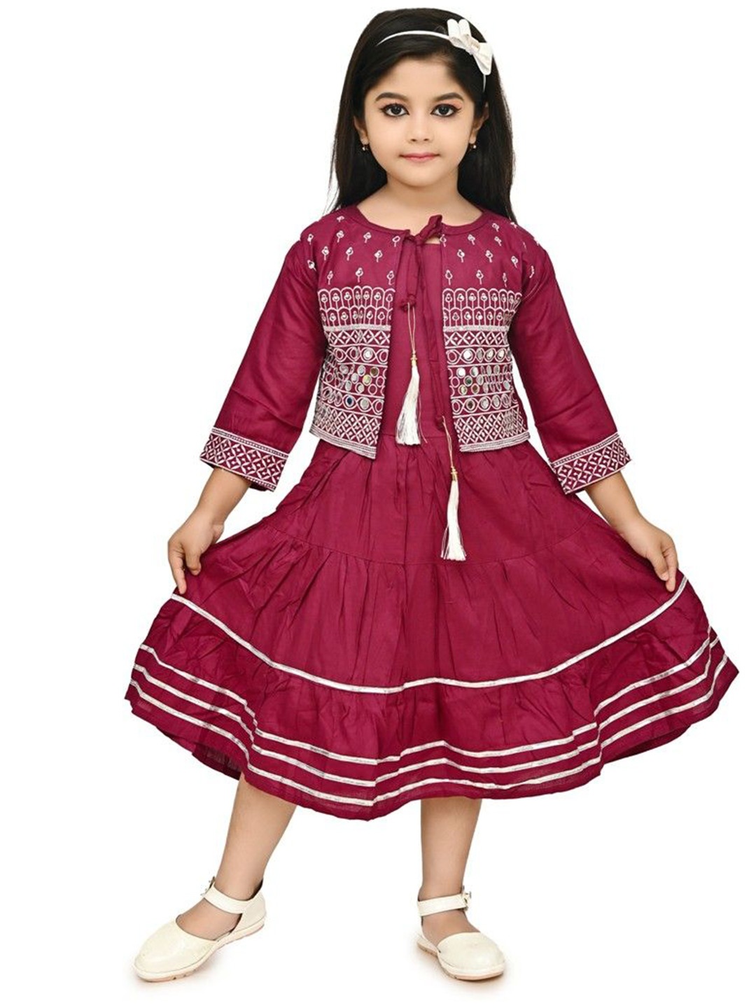

PRIYANKA'S COLLECTION Embroidered Fit & Flare Midi Dress, Maroon