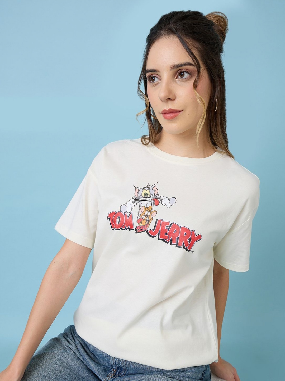 

Kook N Keech Toons Women Printed Applique T-shirt, Off white