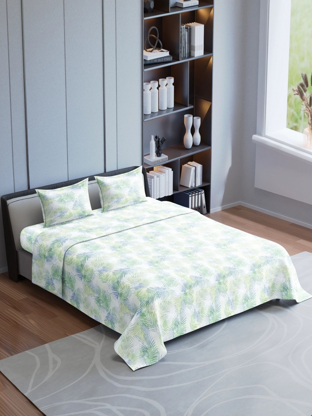 

Synergized Cotton Blue & Green Floral Cotton 180 TC King Bedsheet Set-2.74 m x 2.74 m