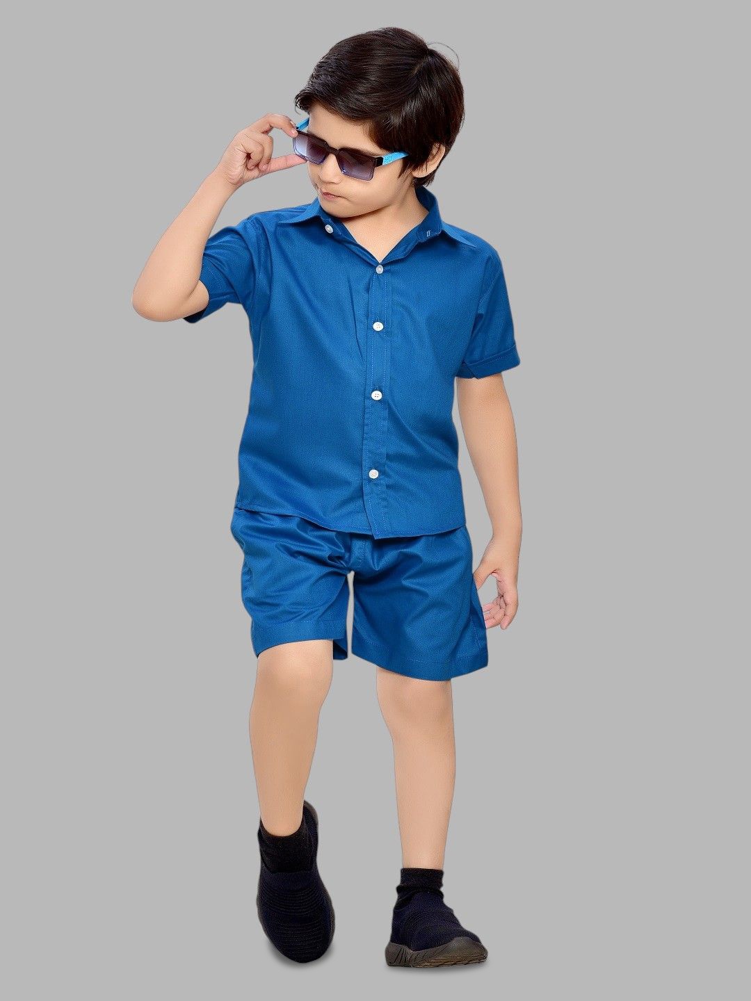 

BAESD Kids Pure Cotton Shirt with Shorts, Blue