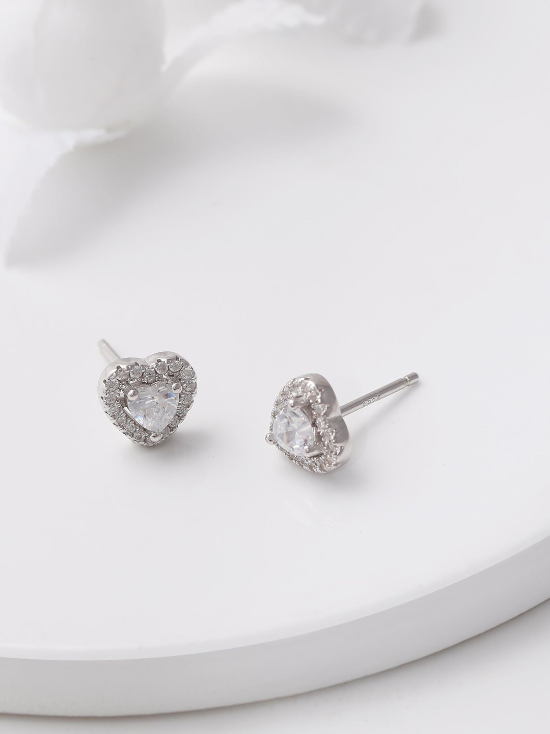 

GIVA Sterling Silver Rhodium-Plated Zircon Stone studded Heart Shaped Studs
