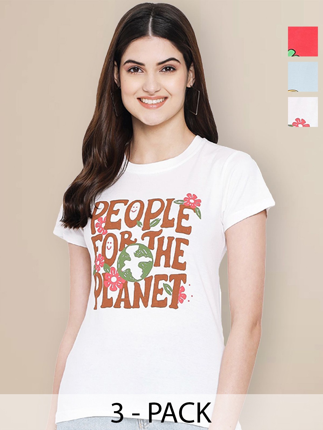 

Metronaut Women Typography 3 Printed Applique T-shirt, Multi