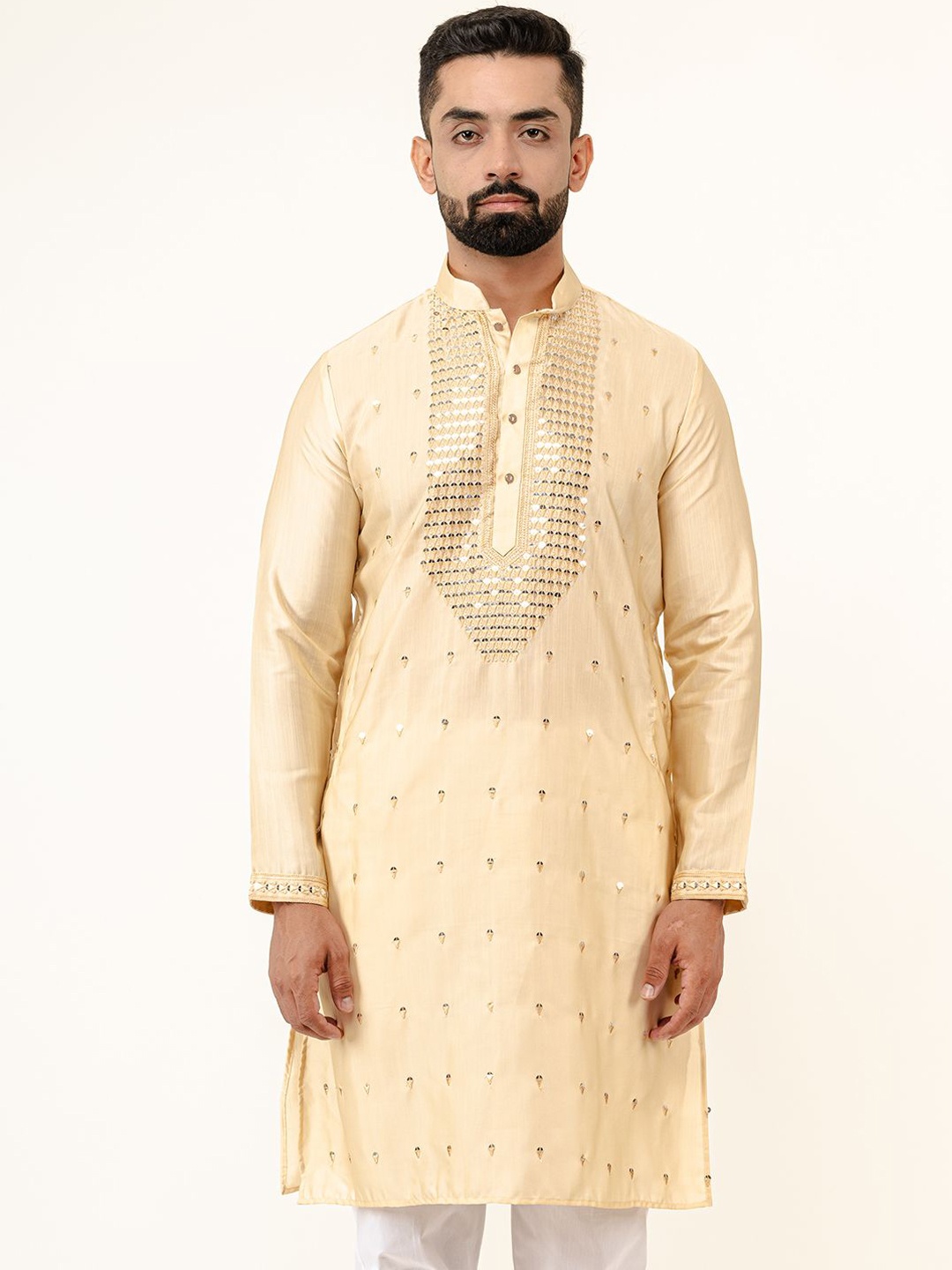 

Tistabene Geometric Embroidered Sequins Straight Kurta, Beige
