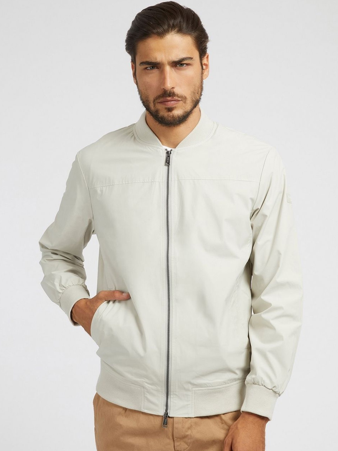 

GUESS Men Bomber Jacket, Cream
