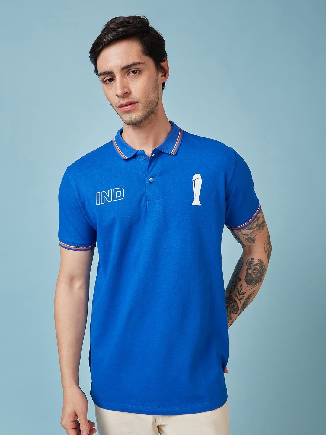 

FanCode Men Brand Logo Printed Polo Collar Applique T-shirt, Blue