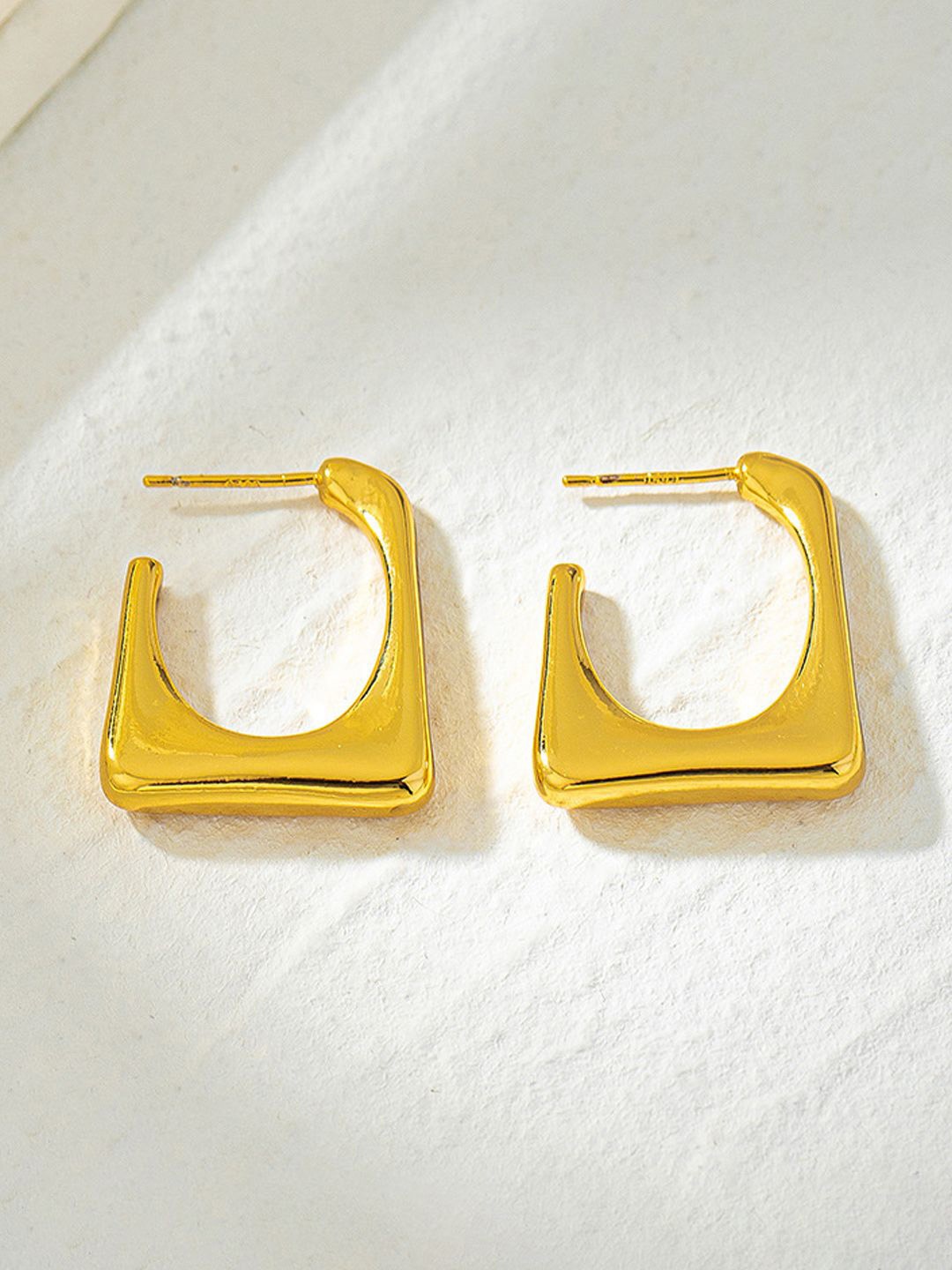 

Krelin Gold-Plated Stainless Steel Open Square Shaped Hoop Earrings