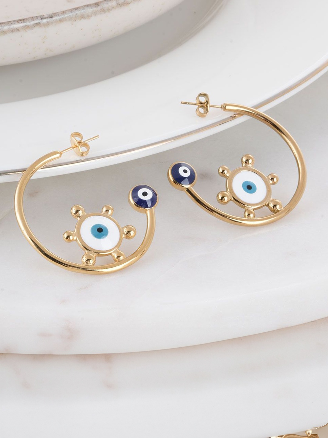 

PALMONAS Gold-Plated Stainless Steel Anti-Tarnish Contemporary Evil Eye Hoop Earrings