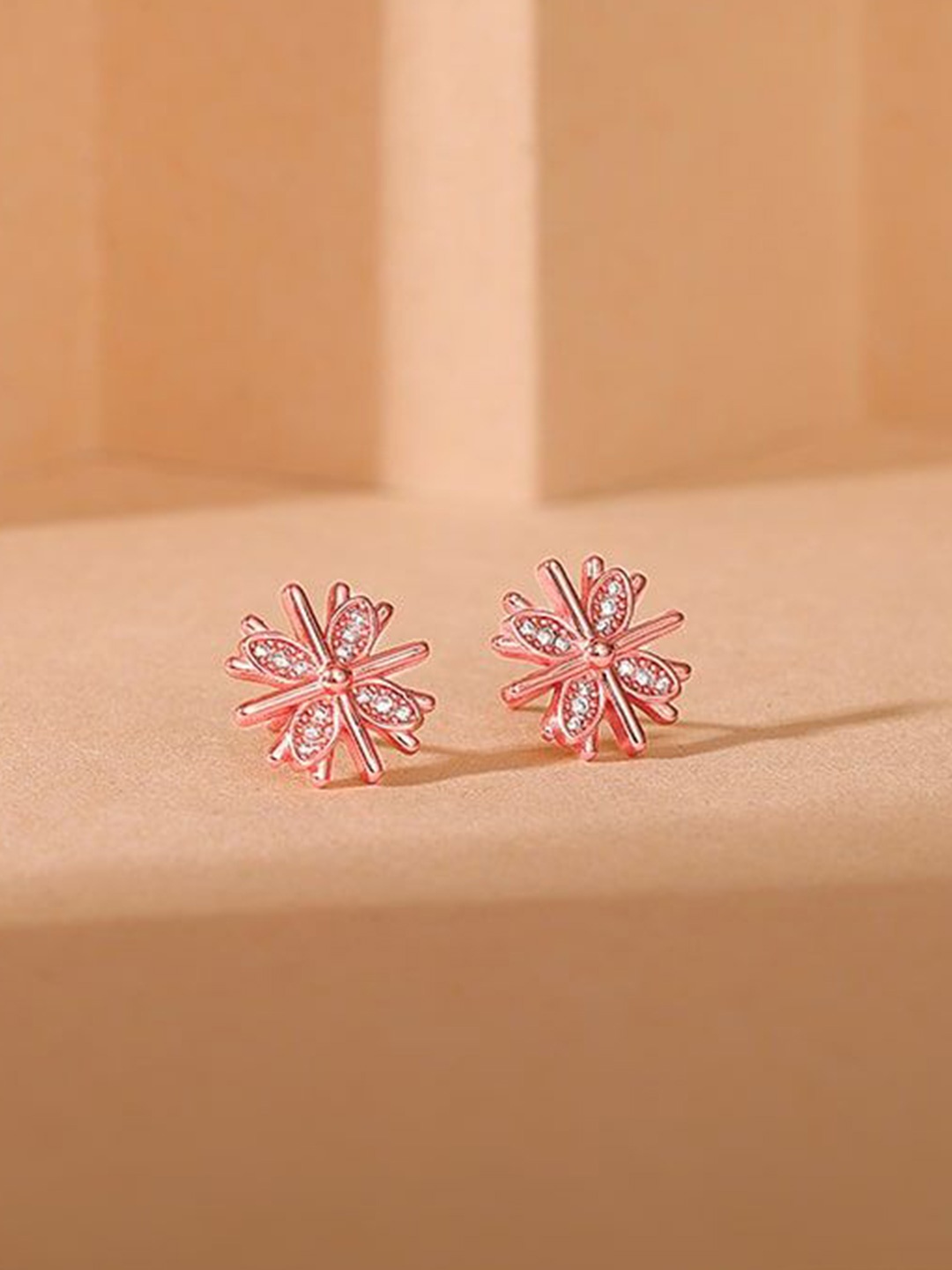 

GIVA 925 Sterling Silver Rose Gold-Plated Zircon Studded Floral Studs