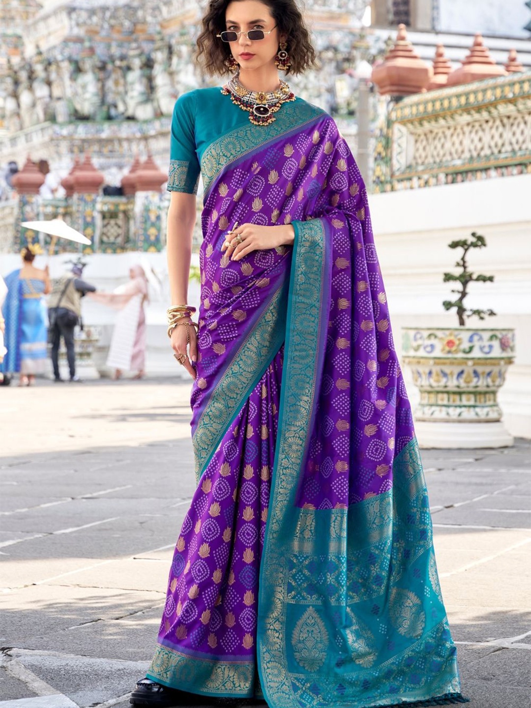 

DEVATITHI Blue Soft Banarasi Bandhani Silk Saree